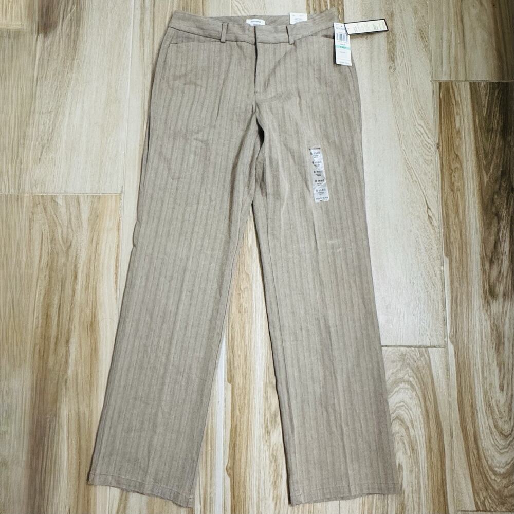 Dockers NWT Woman's Ideal Fit Straight Leg Pinstripe Stretch Pant Tan/Brown Sz 8
